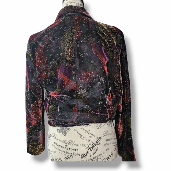 Vtg Rumours Croped Blazer Black Velvet Colorful Metallic‎ women sz Small - Picture 6 of 10
